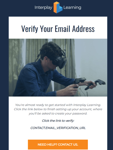 Screenshot of email verification email